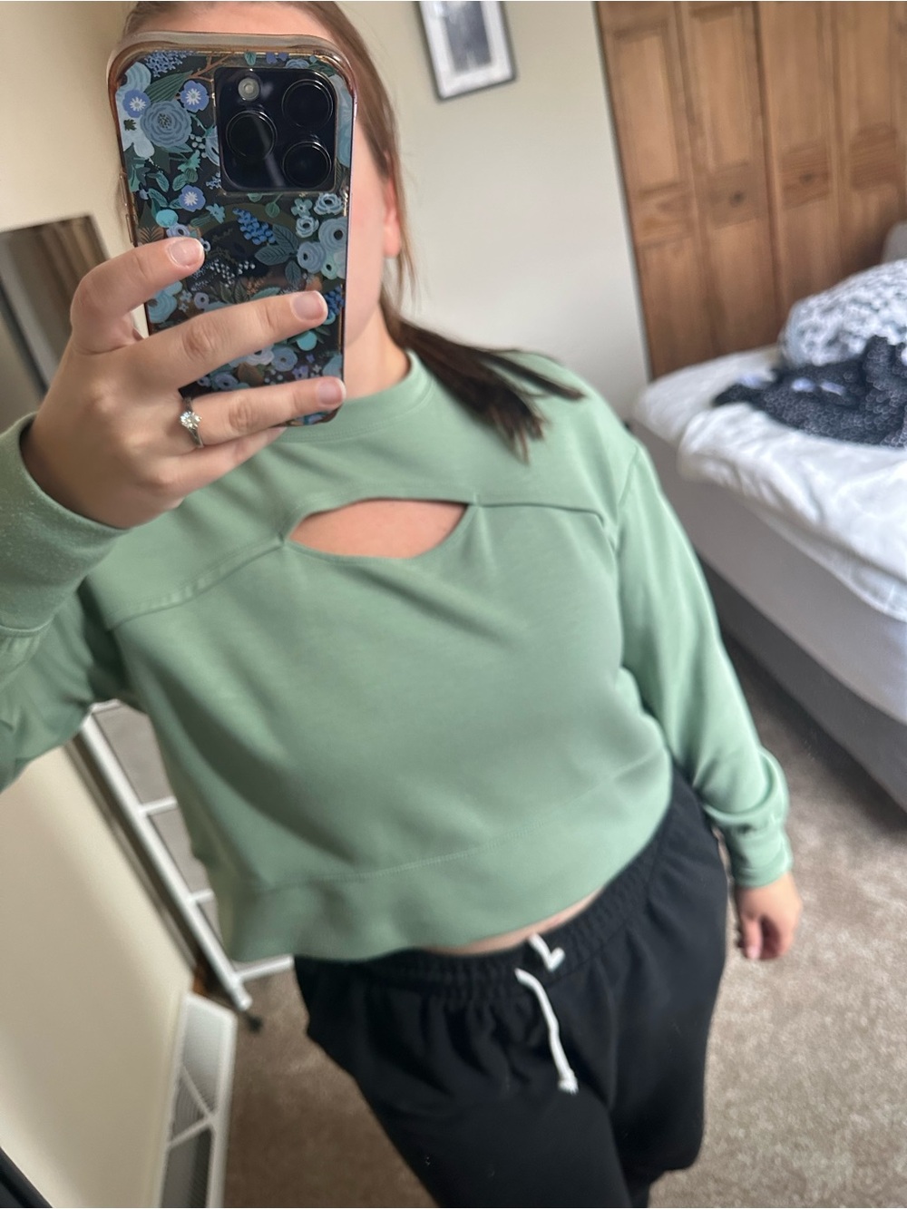 Sage Green Women's Cutout Sweatshirt Top